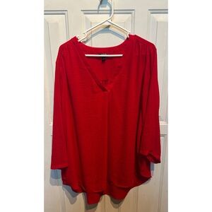 a.n.a Vibrant Red V-Neck Blouse